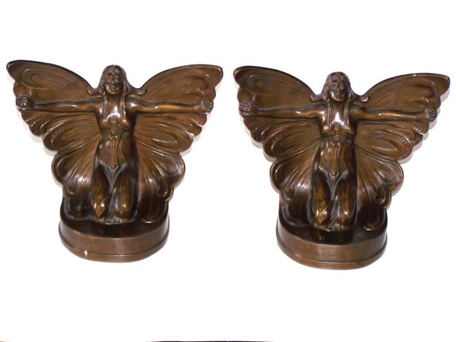 A Magnificent Pair of Art Deco Antique Bookends depicting a Winged Lady